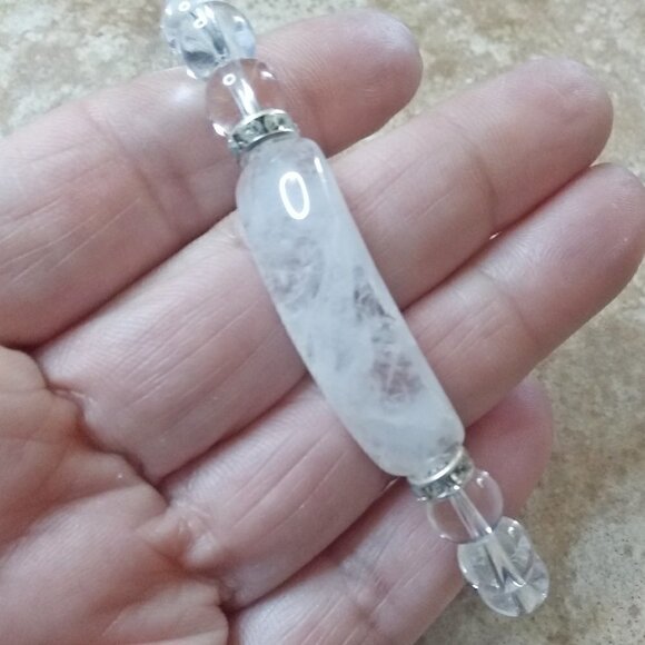 Clear/White Quartz Bar Bracelet - Fits 6.5-7" Wrist - Massive Quartz Load! - Picture 3 of 7